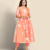Coral Orange organza Anarkali set - Image 3